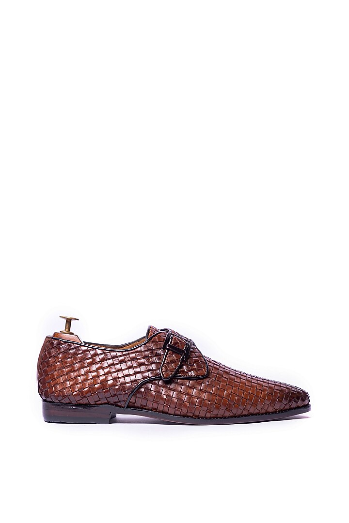 Burnt Tan Woven Leather Loafers by ARTIMEN at Pernia's Pop Up Shop