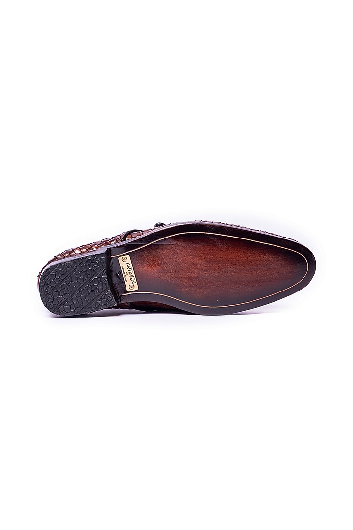 Burnt Tan Woven Leather Loafers by ARTIMEN at Pernia's Pop Up Shop
