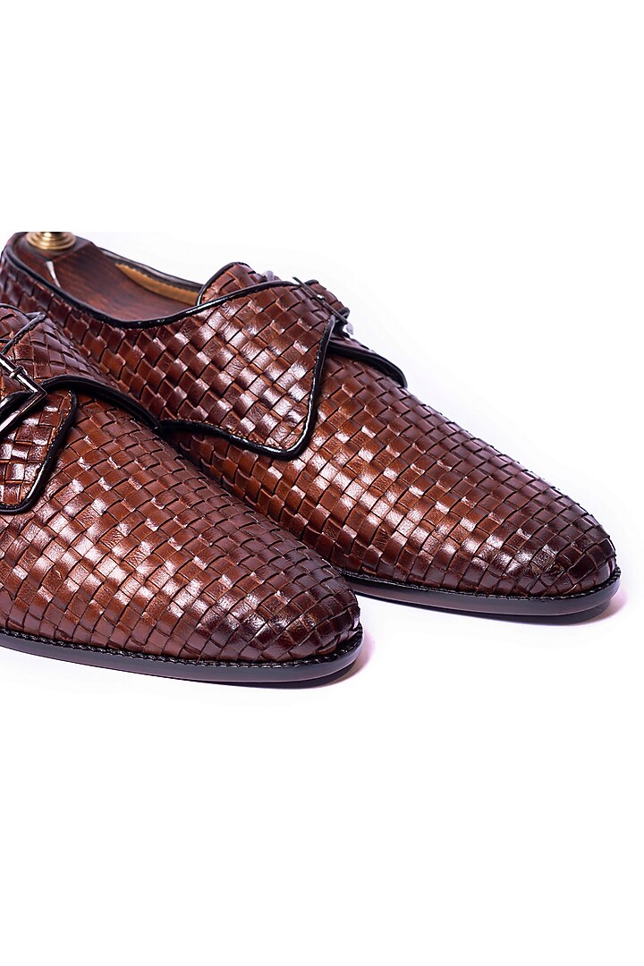 Burnt Tan Woven Leather Loafers by ARTIMEN at Pernia's Pop Up Shop