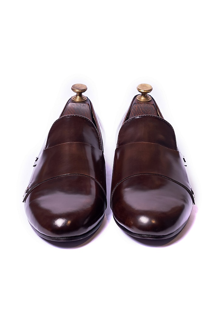Brushed Brown Monk Straps Loafers by ARTIMEN