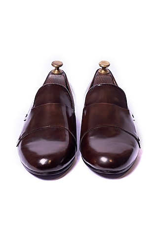Brown Leather Brushed Loafers by ARTIMEN
