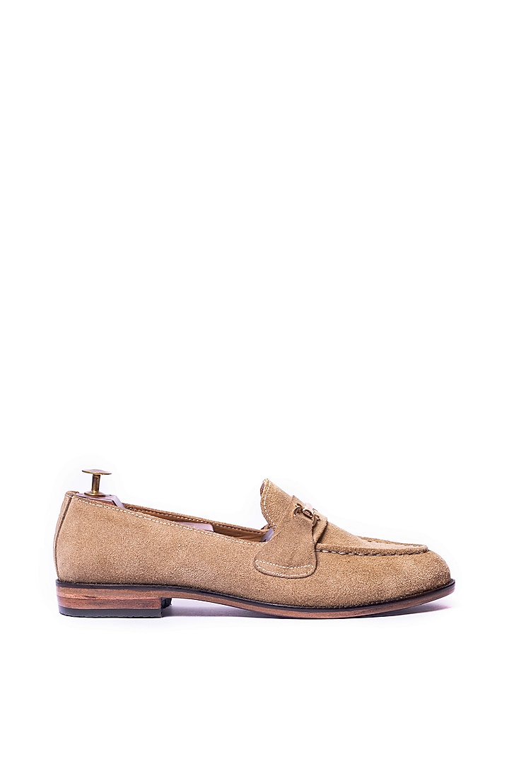 Beige Handcrafted Suede Loafers by ARTIMEN at Pernia's Pop Up Shop