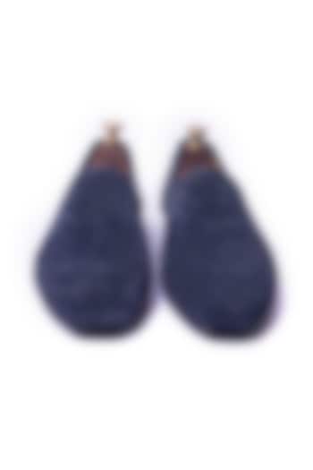 Ink Blue Suede Woven Leather Loafers by ARTIMEN at Pernia's Pop Up Shop