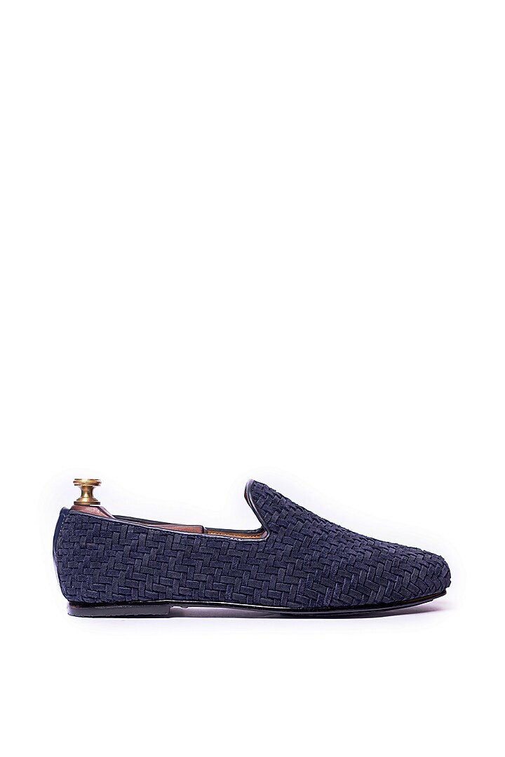 Ink Blue Suede Handwoven Loafers by ARTIMEN at Pernia's Pop Up Shop