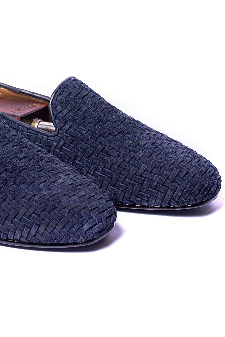 Ink Blue Suede Handwoven Loafers by ARTIMEN at Pernia's Pop Up Shop