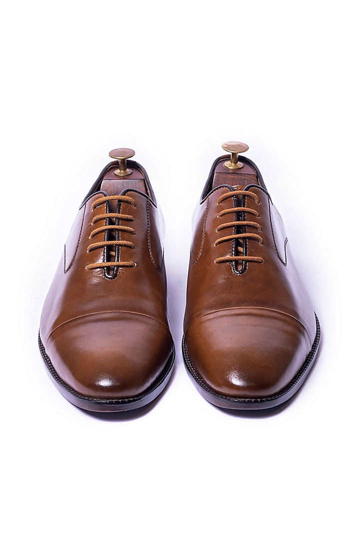 Burnt Tan Hand Painted Oxford Lace Ups Shoes by ARTIMEN