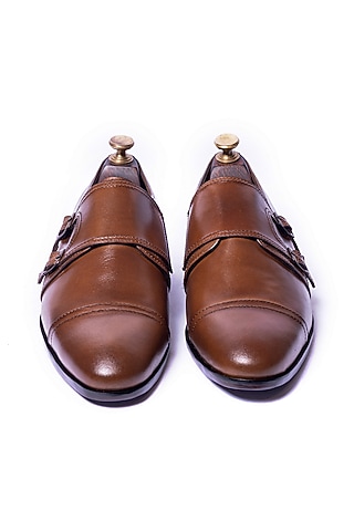 Tan Handcrafted Leather Monk Shoes by ARTIMEN