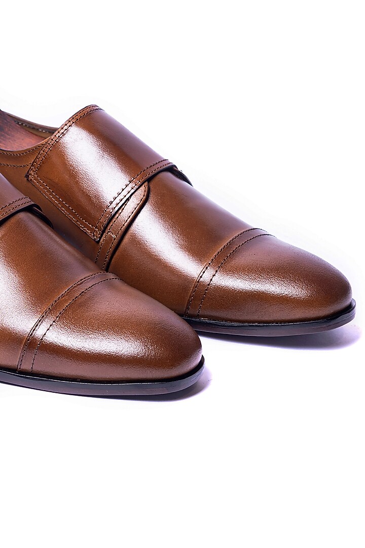 Tan Handcrafted Leather Monk Shoes by ARTIMEN at Pernia's Pop Up Shop