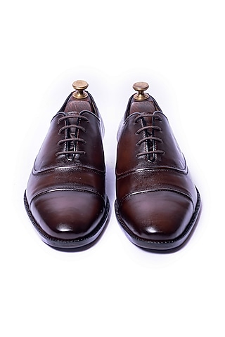 Deep Burnt Brown Leather Shoes by ARTIMEN