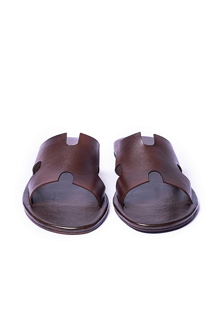 Deep Brown Leather Slippers by ARTIMEN