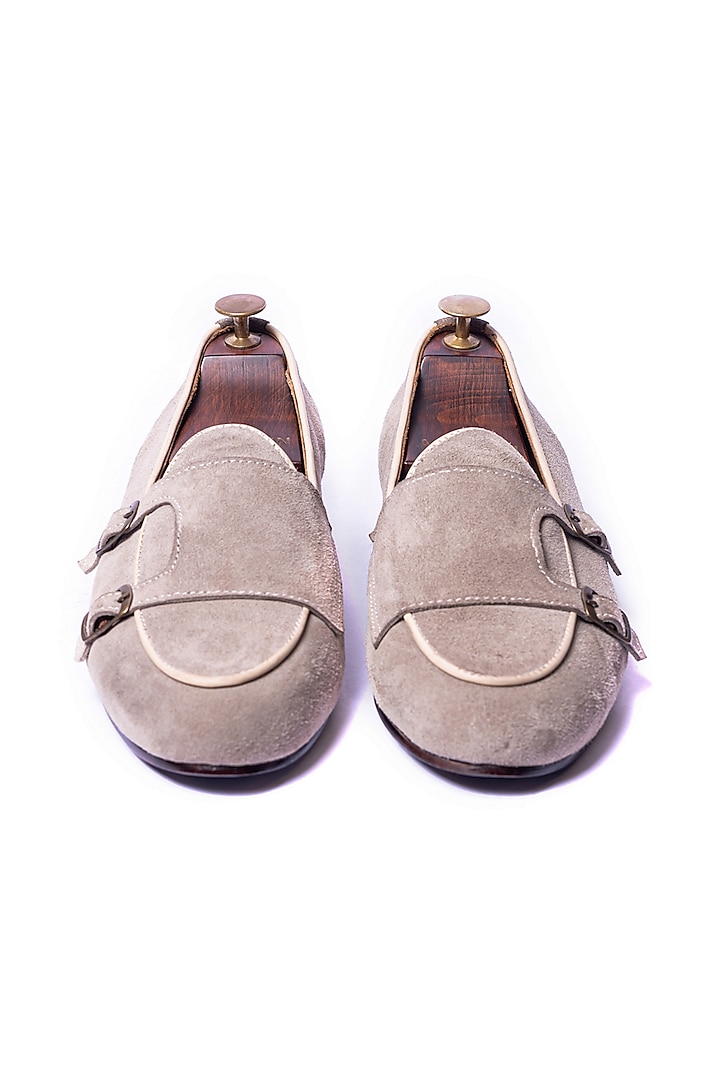 Beige Handcrafted Monk Loafers by ARTIMEN