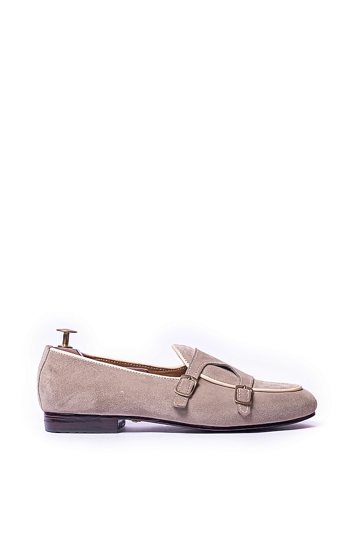 Beige Suede Monk Loafers by ARTIMEN at Pernia's Pop Up Shop