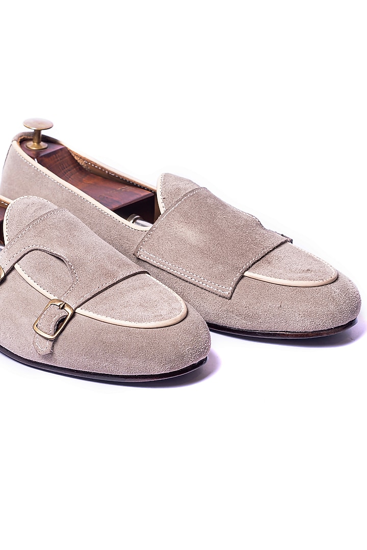 Beige Suede Monk Loafers by ARTIMEN at Pernia's Pop Up Shop
