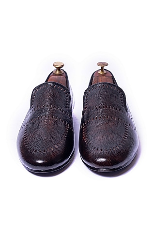 Burnt Brown Leather Punch Loafers by ARTIMEN