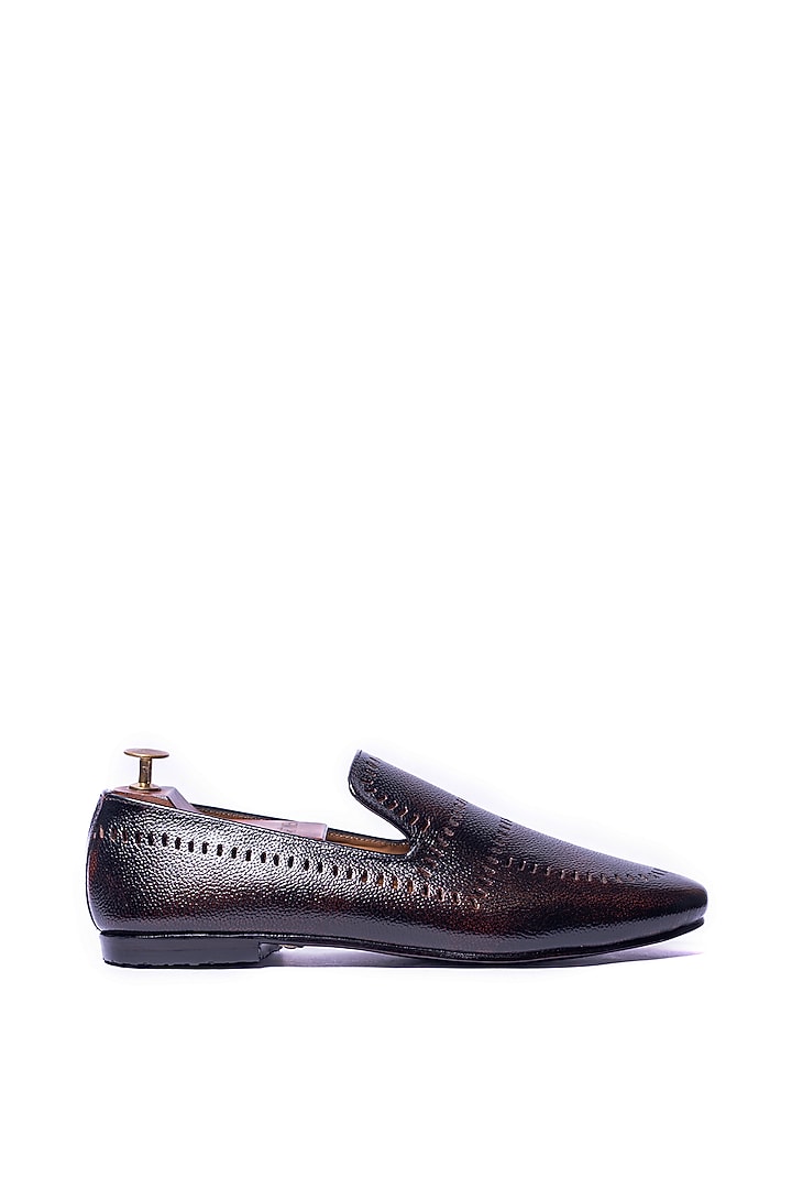 Burnt Brown Leather Punch Loafers by ARTIMEN at Pernia's Pop Up Shop