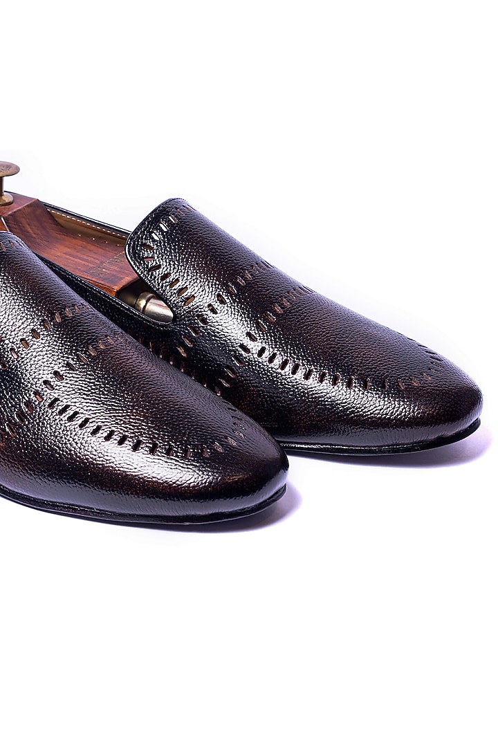 Burnt Brown Leather Punch Loafers by ARTIMEN at Pernia's Pop Up Shop