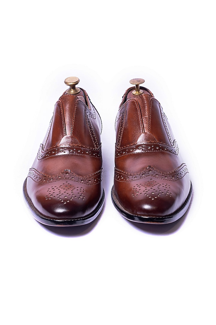 Burnt Tan Leather Brogues by ARTIMEN
