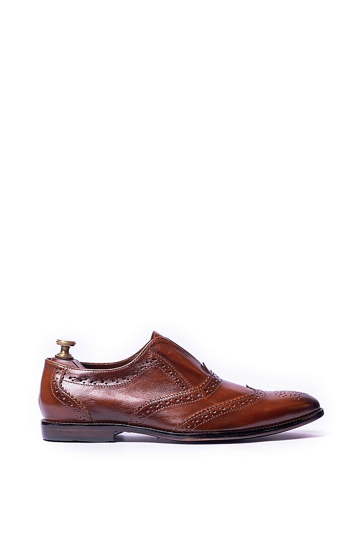 Burnt Tan Leather Brogues by ARTIMEN