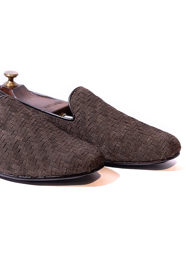 Brown Handwoven Leather Loafers by ARTIMEN at Pernia's Pop Up Shop