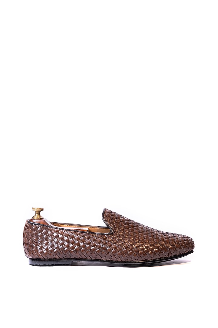 Brown Handwoven Leather Loafers by ARTIMEN at Pernia's Pop Up Shop