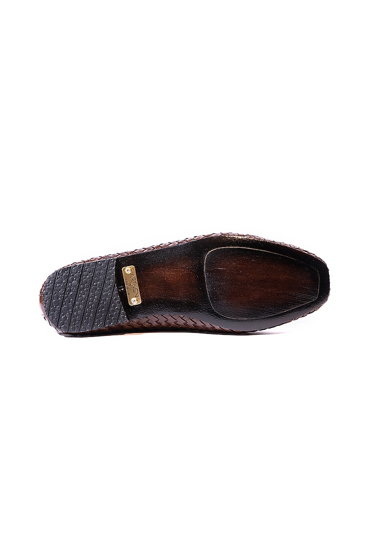 Brown Handwoven Leather Loafers by ARTIMEN at Pernia's Pop Up Shop