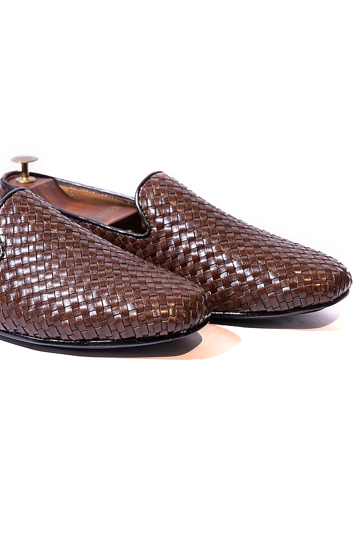 Brown Handwoven Leather Loafers by ARTIMEN at Pernia's Pop Up Shop