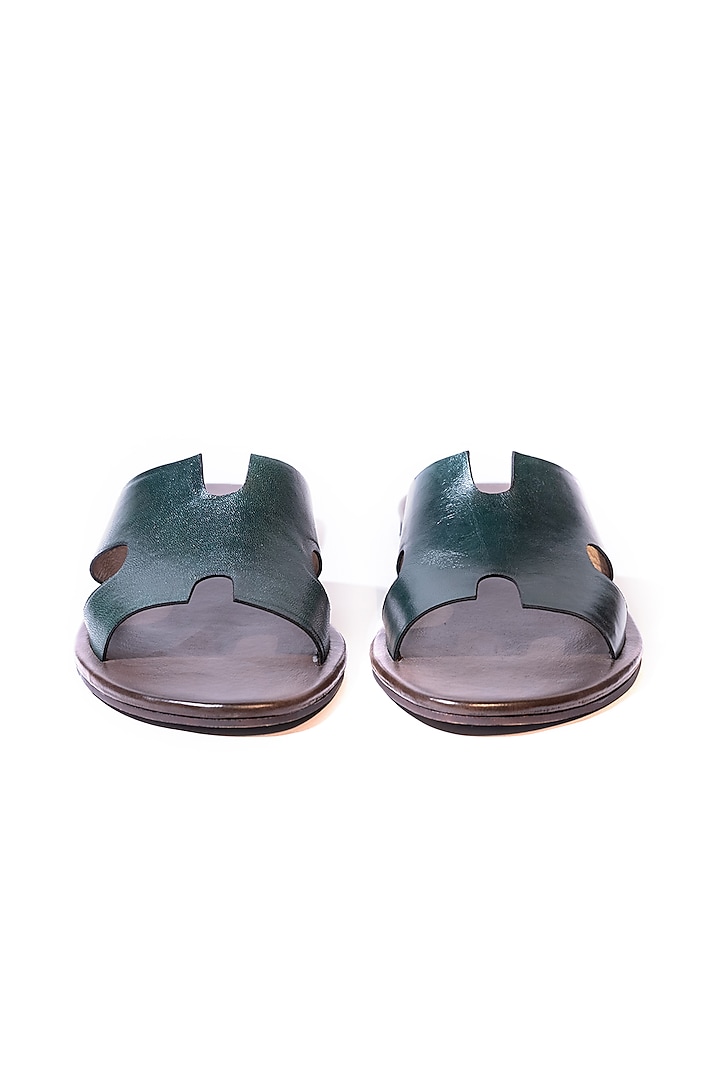 Green Leather Slippers by ARTIMEN