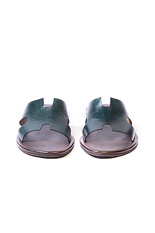 Green Leather Slippers by ARTIMEN
