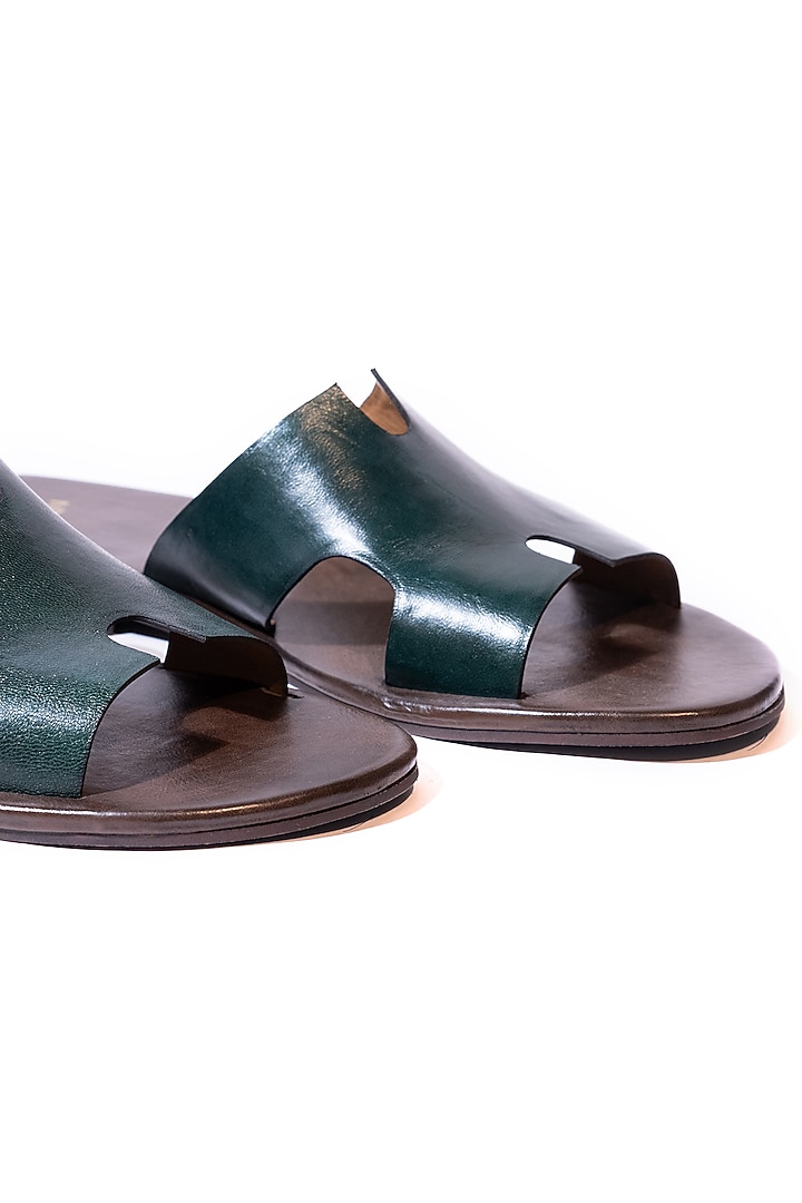 Green Leather Slippers by ARTIMEN at Pernia's Pop Up Shop