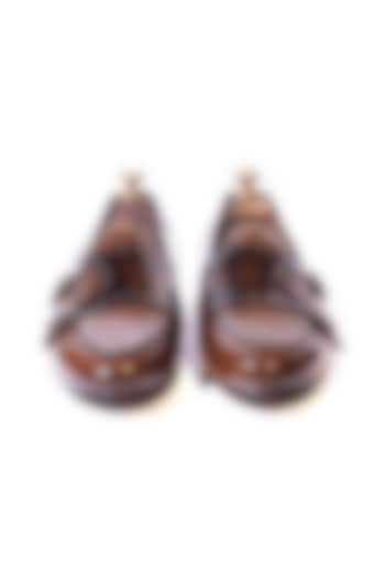 Brown Handcrafted Monk Loafers by ARTIMEN