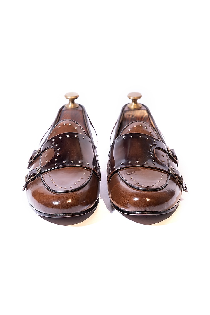 Brown Handcrafted Monk Loafers by ARTIMEN