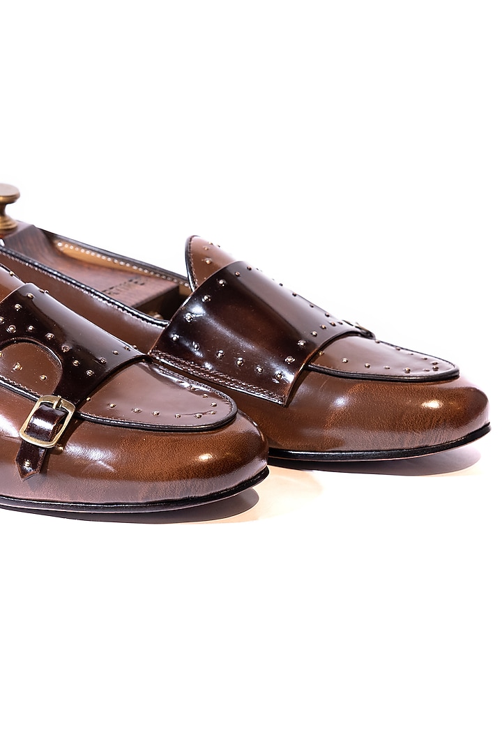 Brown Handcrafted Monk Loafers by ARTIMEN at Pernia's Pop Up Shop