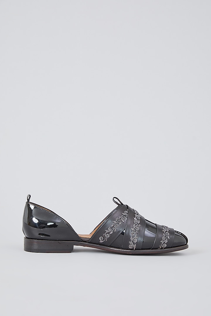 Grey Leather Hand Embroidered Shoes by ARTIMEN at Pernia's Pop Up Shop