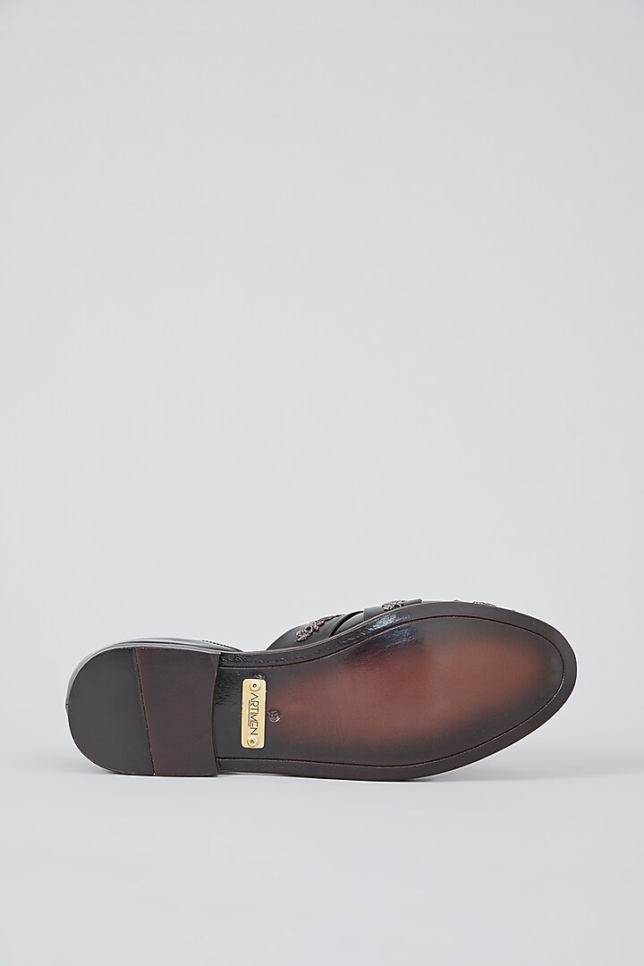 Grey Leather Hand Embroidered Shoes by ARTIMEN at Pernia's Pop Up Shop