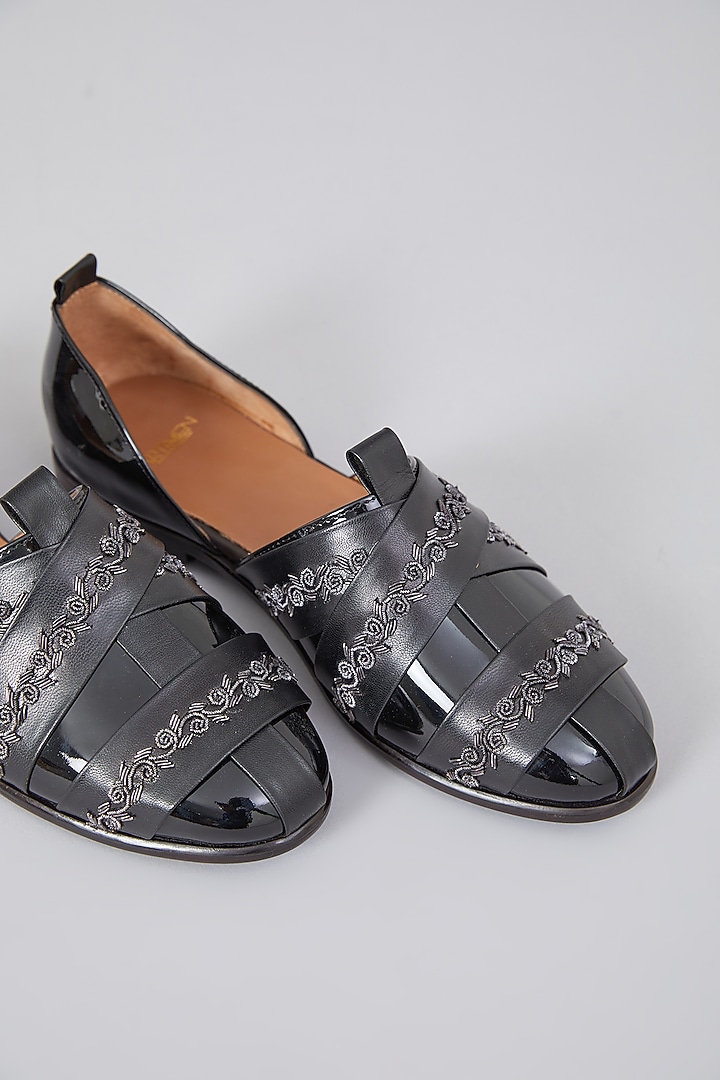 Grey Leather Hand Embroidered Shoes by ARTIMEN at Pernia's Pop Up Shop