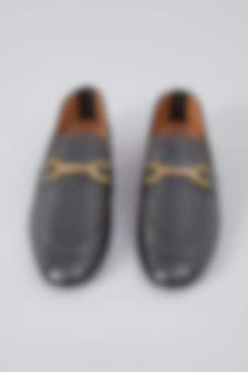 Grey Leather Loafers by ARTIMEN