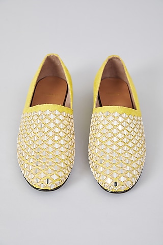 Yellow Leather Mirror Embroidered Espadrilles by ARTIMEN