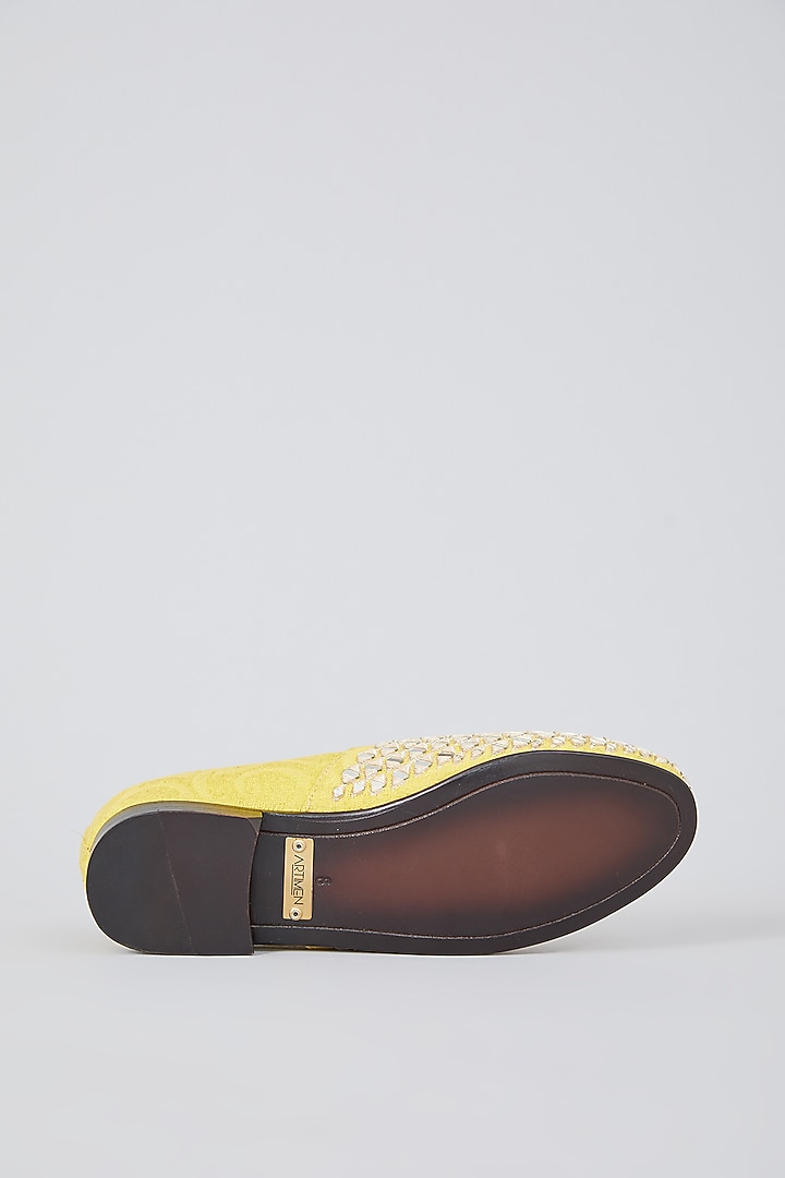 Yellow Leather Mirror Embroidered Espadrilles by ARTIMEN at Pernia's Pop Up Shop