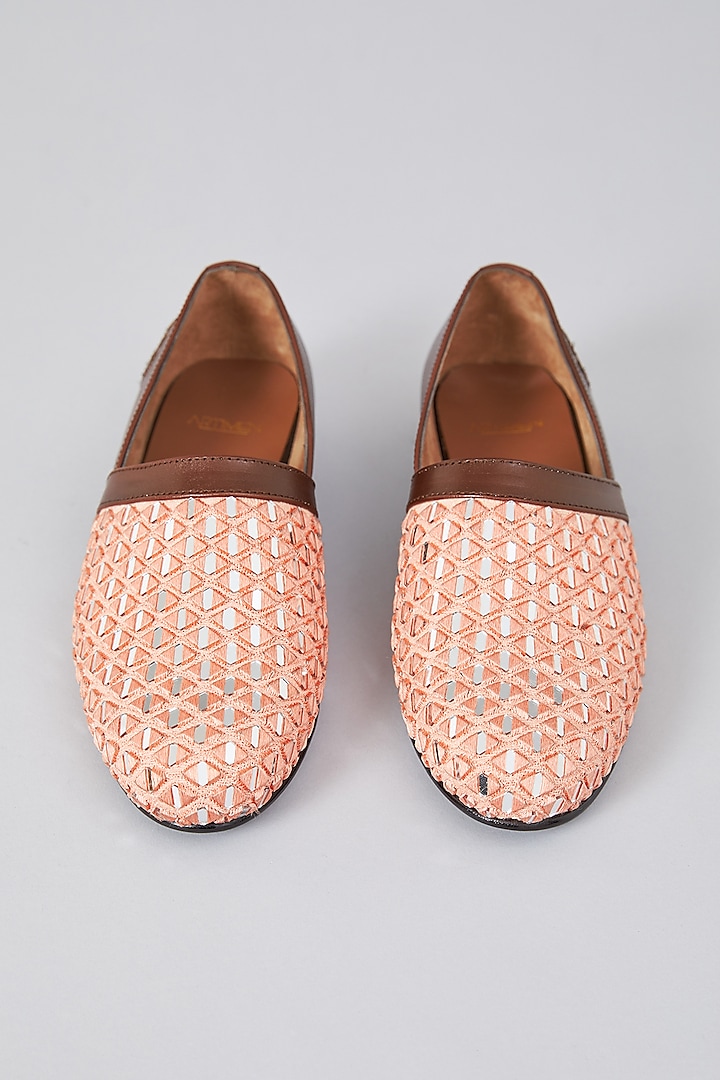Pink Leather Mirror Embroidered Espadrilles by ARTIMEN