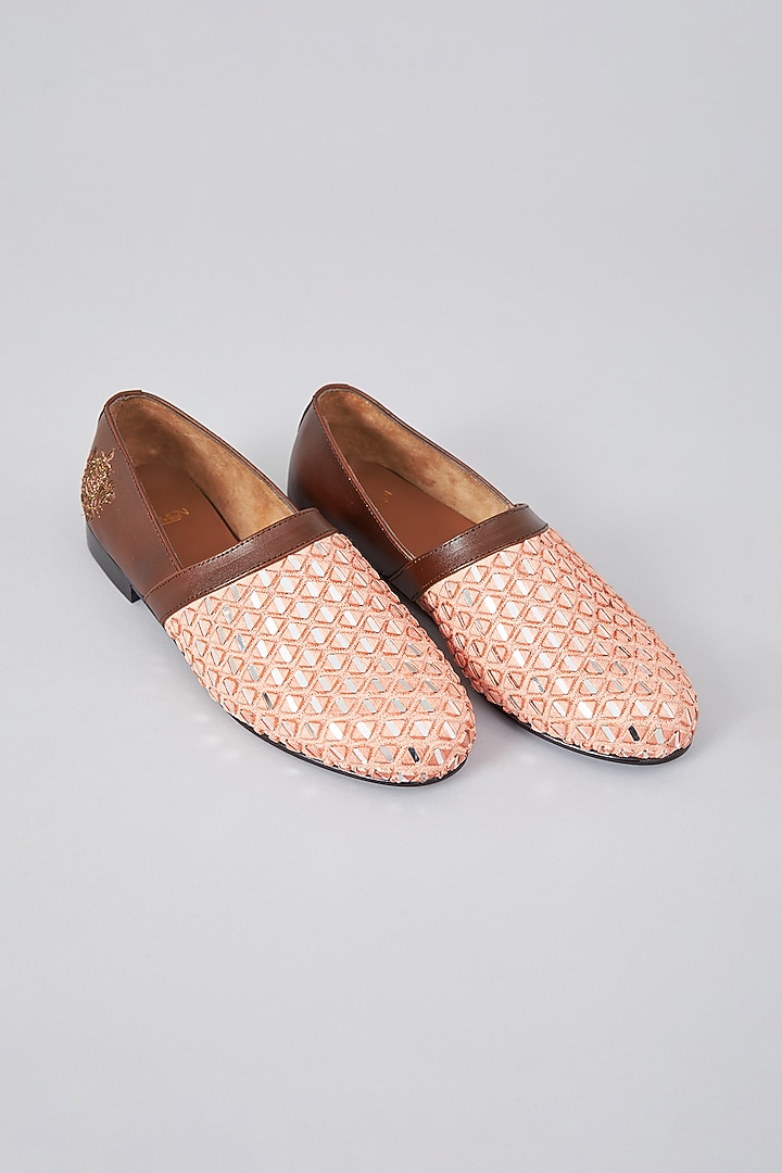 Pink Leather Mirror Embroidered Espadrilles by ARTIMEN at Pernia's Pop Up Shop