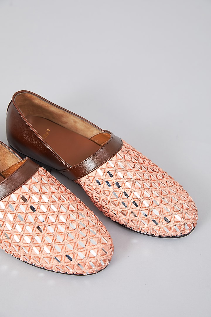 Pink Leather Mirror Embroidered Espadrilles by ARTIMEN at Pernia's Pop Up Shop