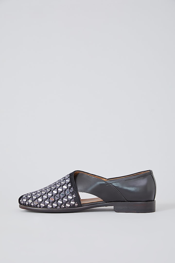 Grey Leather Mirror Embroidered Peshawari Sandals by ARTIMEN at Pernia's Pop Up Shop