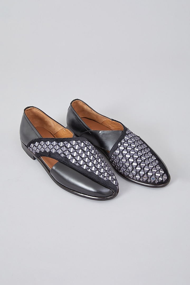 Grey Leather Mirror Embroidered Peshawari Sandals by ARTIMEN at Pernia's Pop Up Shop