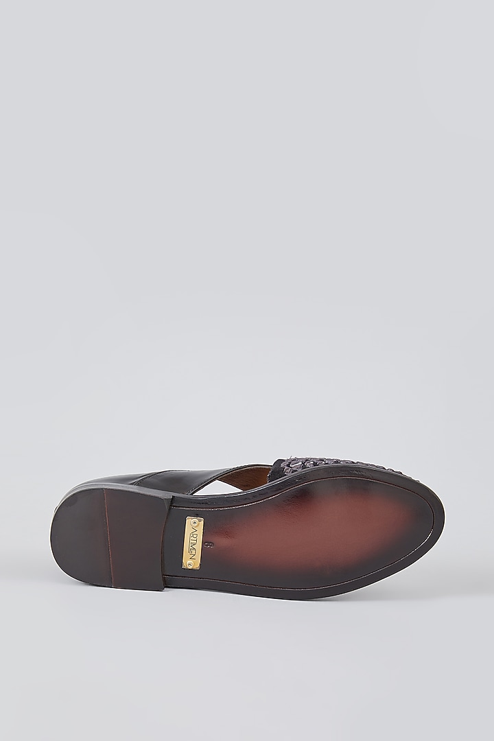 Grey Leather Mirror Embroidered Peshawari Sandals by ARTIMEN at Pernia's Pop Up Shop