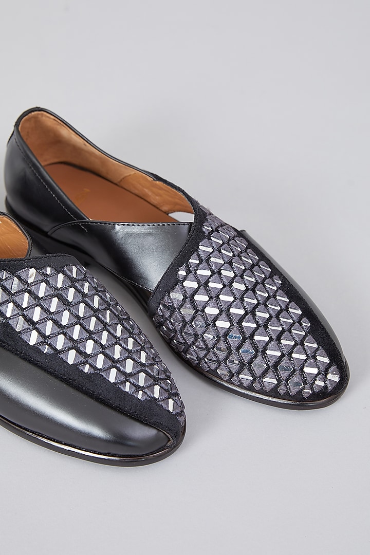 Grey Leather Mirror Embroidered Peshawari Sandals by ARTIMEN at Pernia's Pop Up Shop