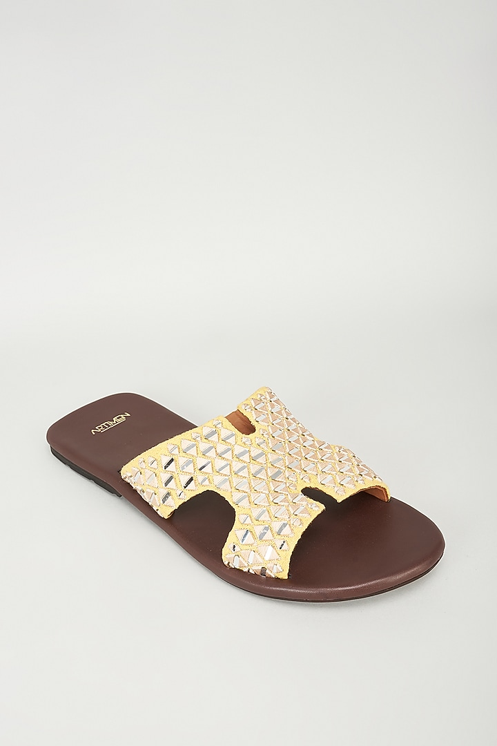 Yellow Jacquard Mirror Embroidered Slippers by ARTIMEN at Pernia's Pop Up Shop