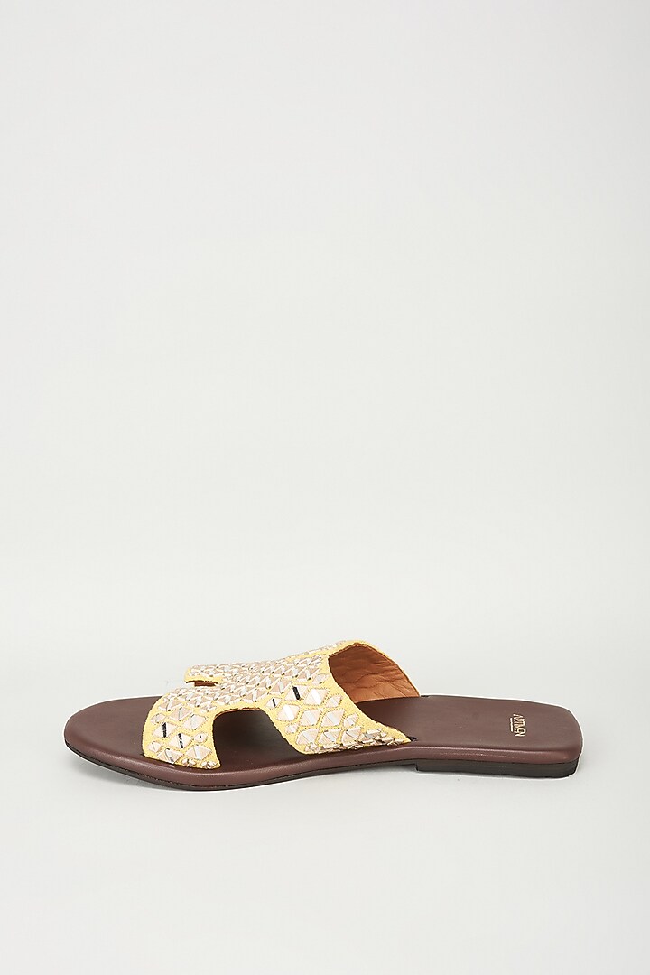 Yellow Jacquard Mirror Embroidered Slippers by ARTIMEN at Pernia's Pop Up Shop