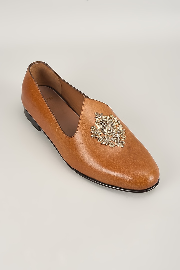 Tan Leather Mojaris by ARTIMEN at Pernia's Pop Up Shop