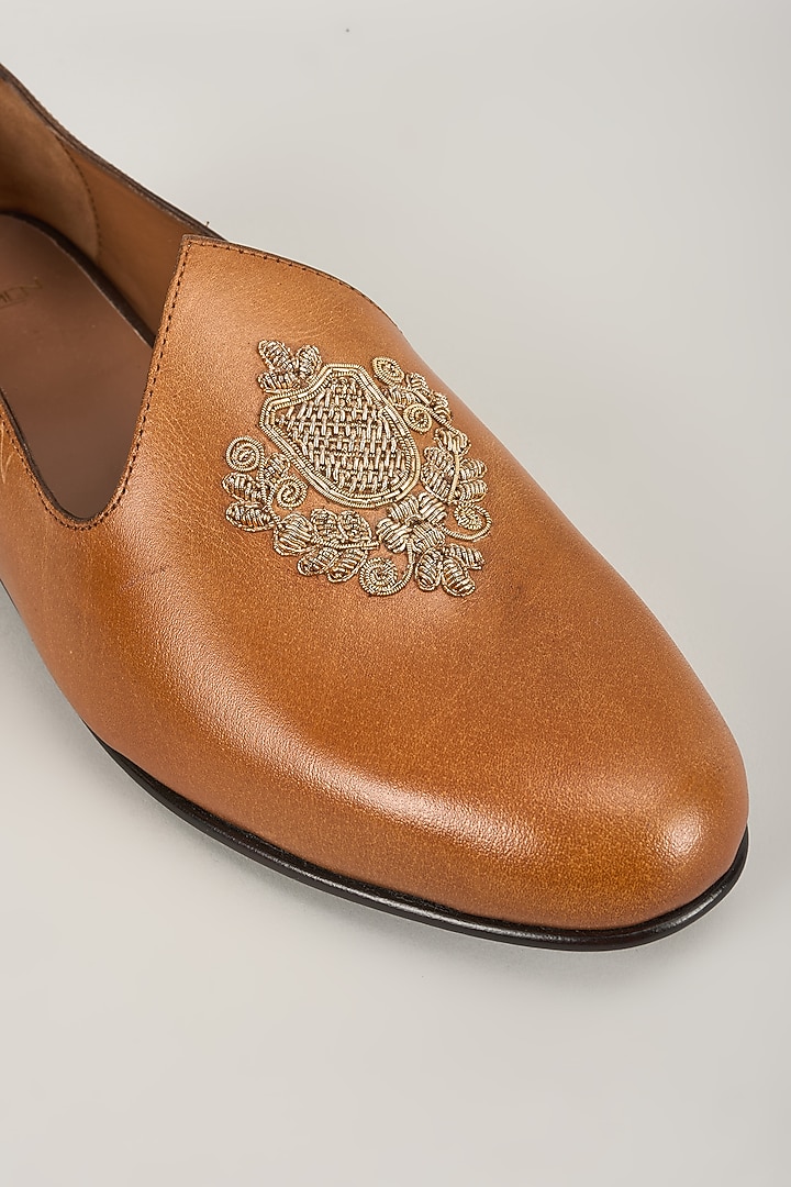 Tan Leather Mojaris by ARTIMEN at Pernia's Pop Up Shop