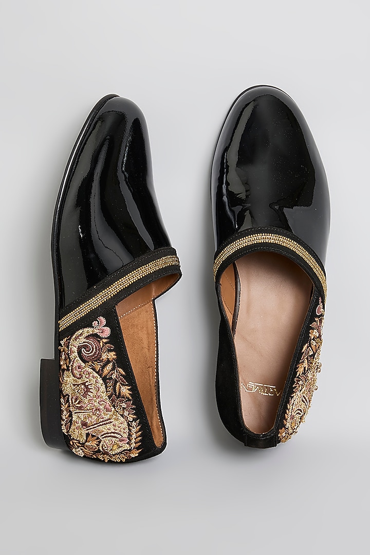 Black Leather Juttis by ARTIMEN at Pernia's Pop Up Shop